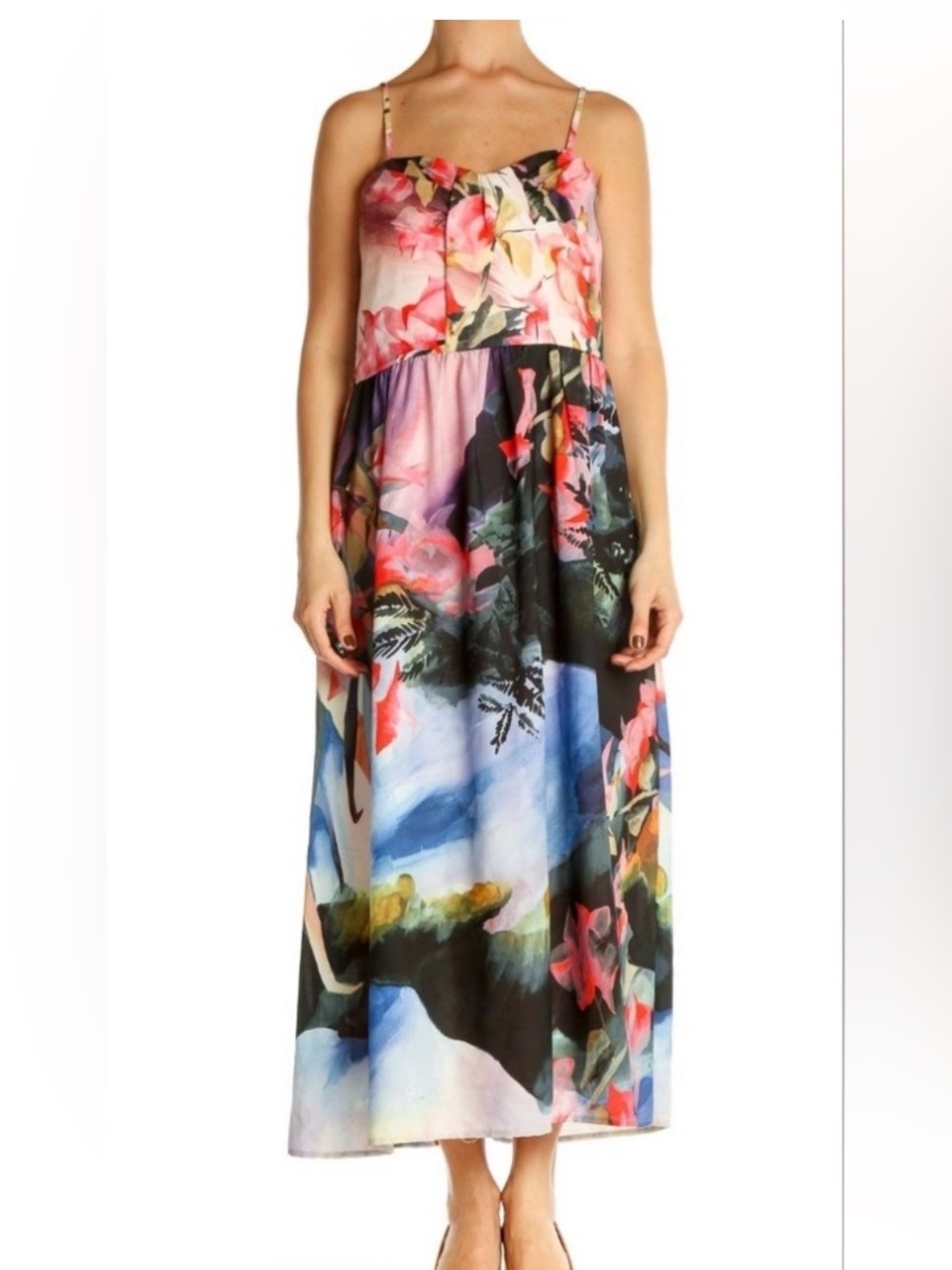 Corey Lynn Calter Floral Midi Dress Size 6 Watercolor Print Fit & Flare